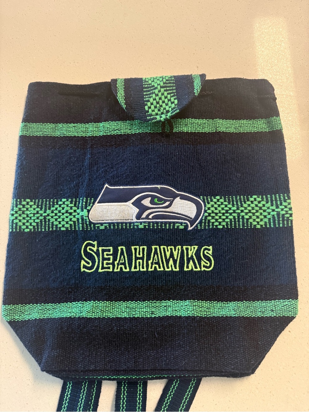 Seattle Seahawks woven backpack tote bag